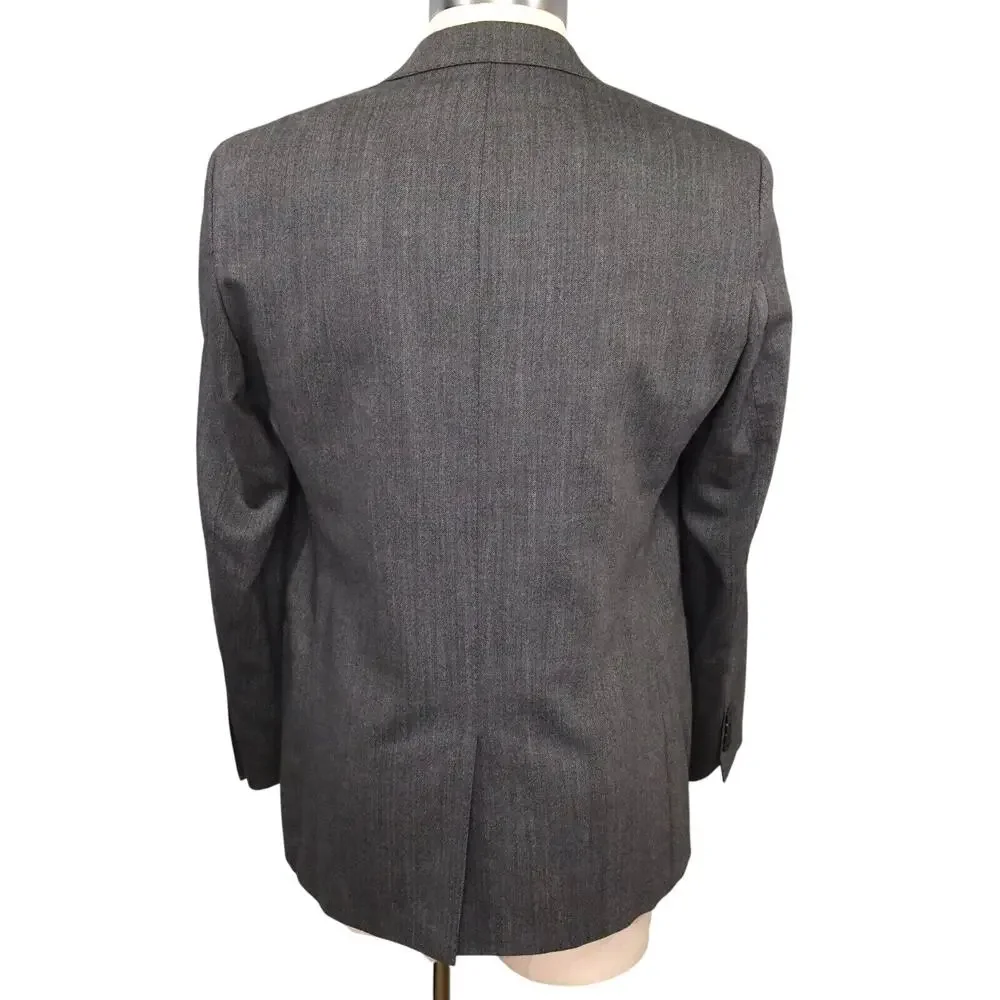 DKNY Sport Coat Mens 42L Gray Wool Herringbone Check Jacket Lined Blazer Career - Picture 2 of 16